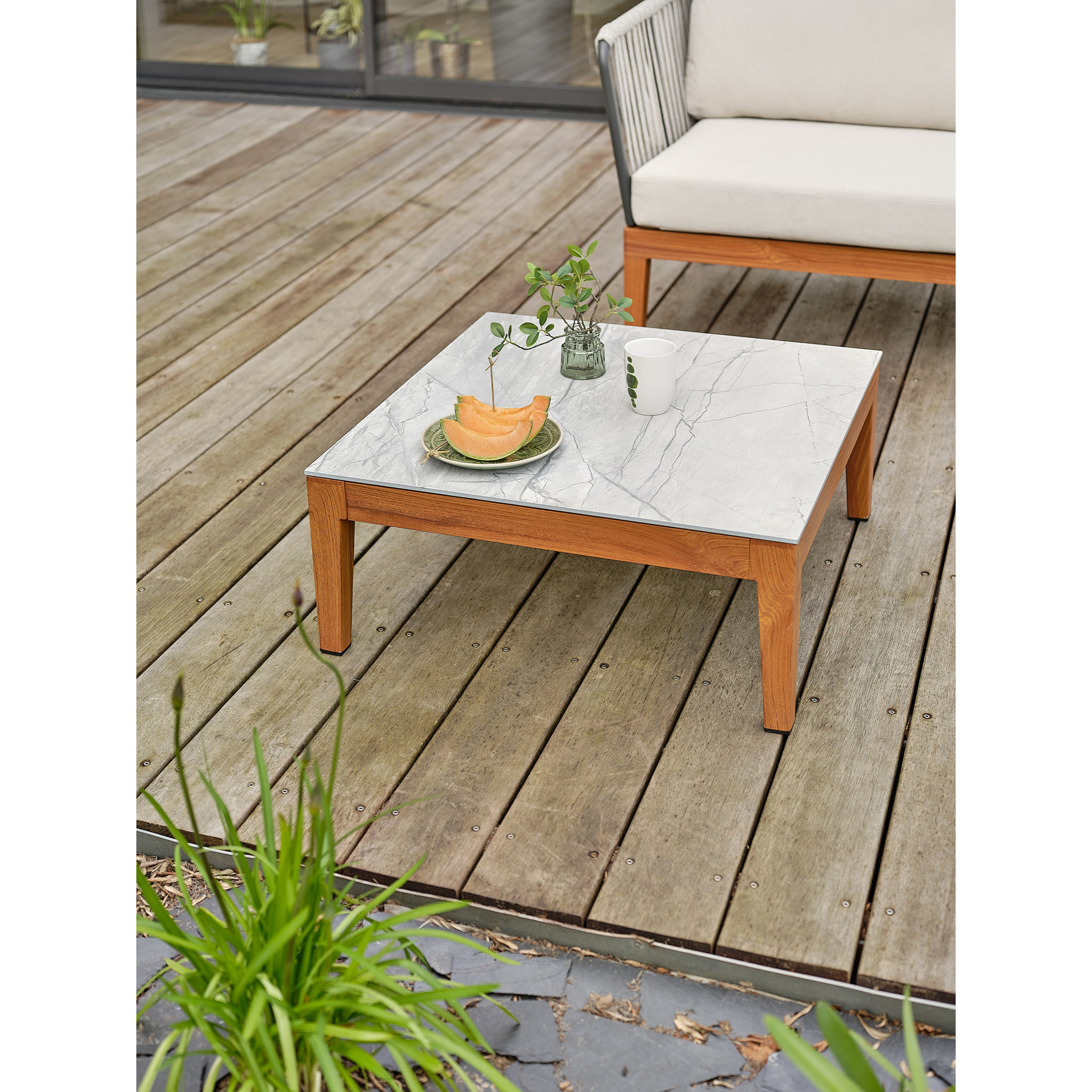 ALPHI - Salon bas de jardin 4 places - Effet bois