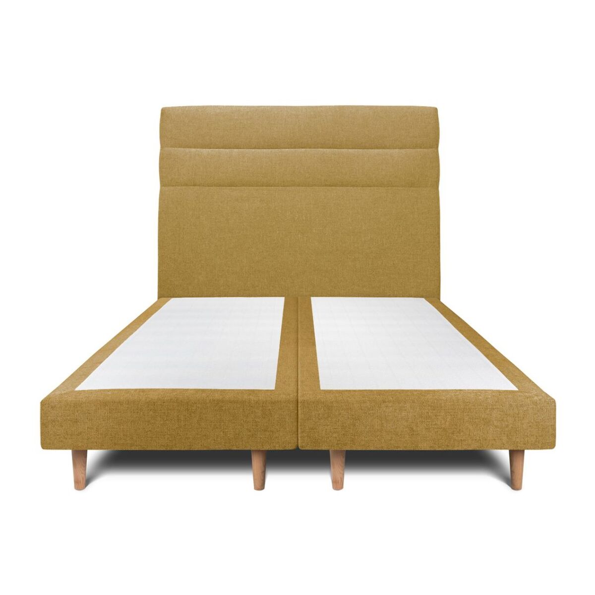 Lit avec tête de lit bandes horizontales tissu et sommier tapissier Ep14