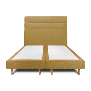 Lit avec tête de lit bandes horizontales tissu et sommier tapissier Ep14