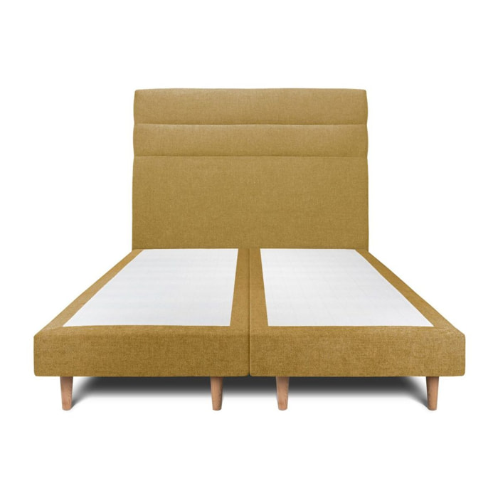 Lit avec tête de lit bandes horizontales tissu et sommier tapissier Ep14