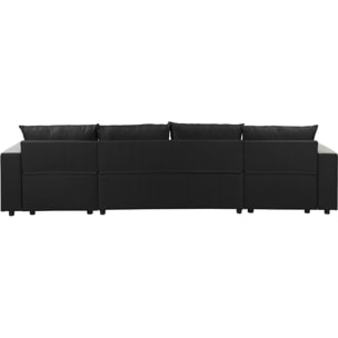 Canapé d'angle panoramique convertible en tissu "Victor" - 4 places - Noir