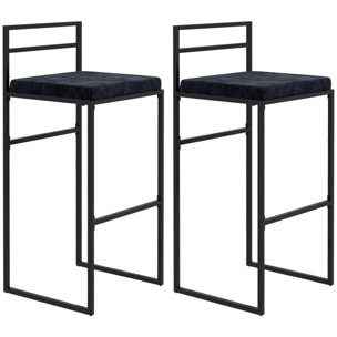 Lot de 2 tabourets de bar – Velours élégant – Repose-pieds