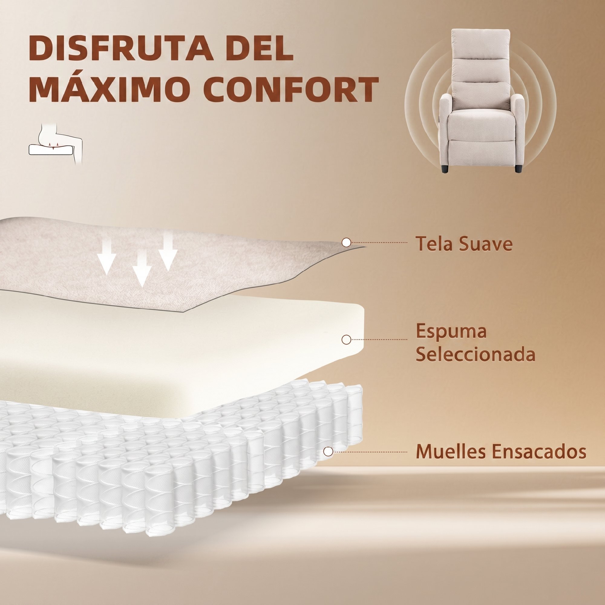 Sillón de Masaje, Sillón Relax Reclinable 160° con Mando a Distancia, Reposapiés, 2 Zonas de Masaje, Respaldo Alto, Asiento de Muelles, Bolsillos, Tapizado en Chenilla, 66x91x108 cm Crema