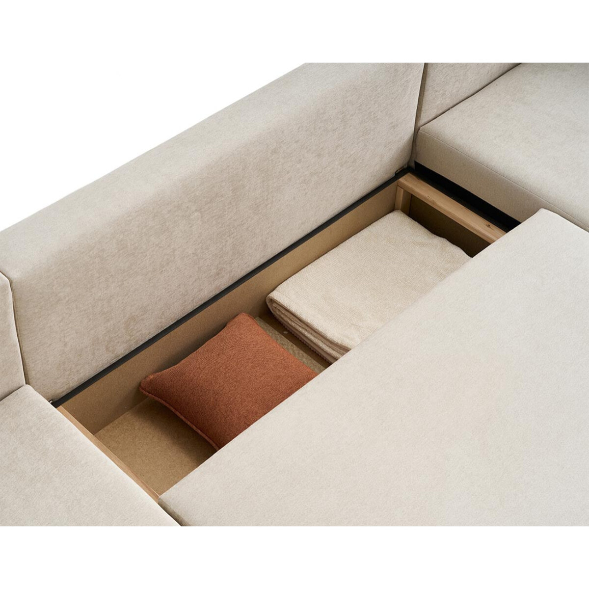 Topaze - canapé panoramique - 7 places - convertible avec coffre - en tissu - Beige