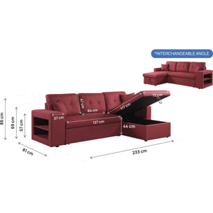 Canapé d'angle convertible/réversible "Axel" - 3 places - Rouge