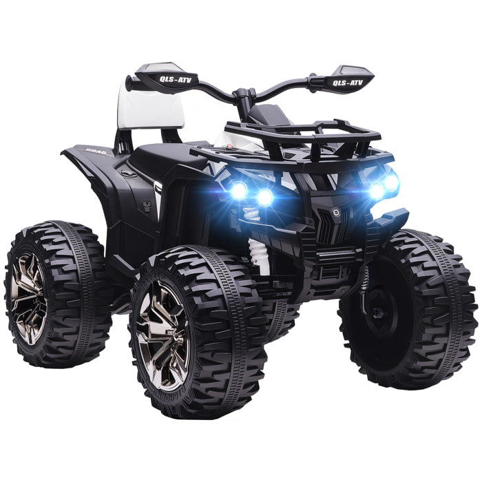 Voiture 4x4 quad buggy électrique enfant 12 V 5 Km/h max. effets lumineux sonores selle avec dossier porte-bagage avant métal PP blanc noir