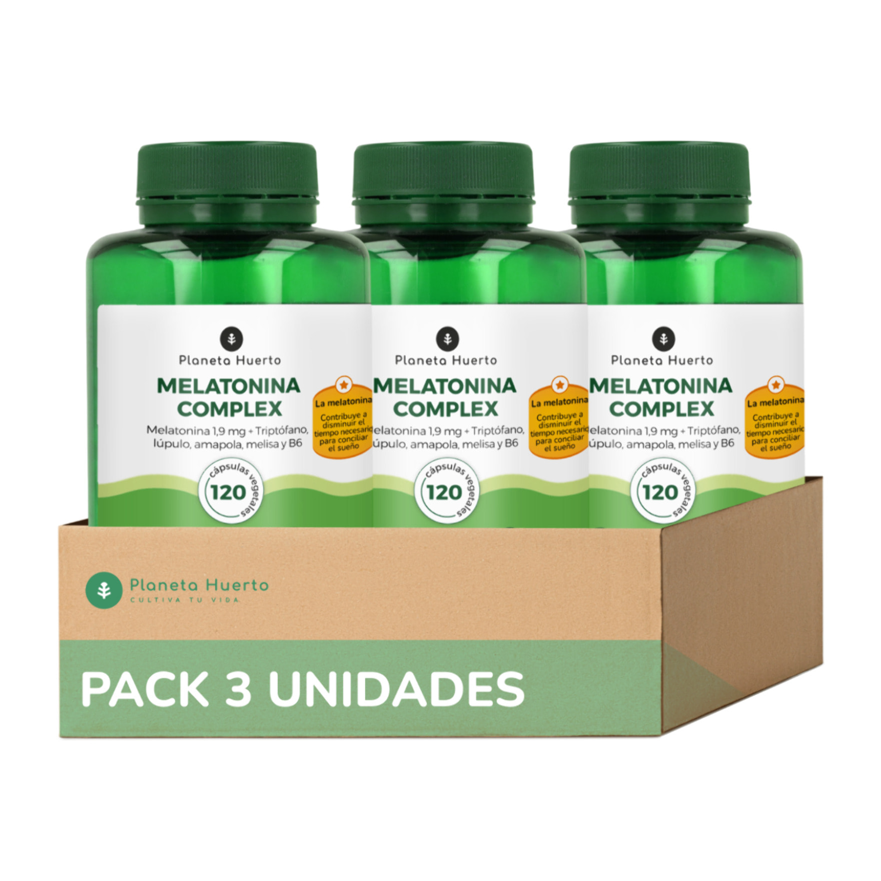 PLANETA HUERTO | Pack 3x Melatonina Complex 120 Cápsulas – Complemento Natural para Conciliar el Sueño – Con Triptófano, Melisa, Lúpulo y Amapola