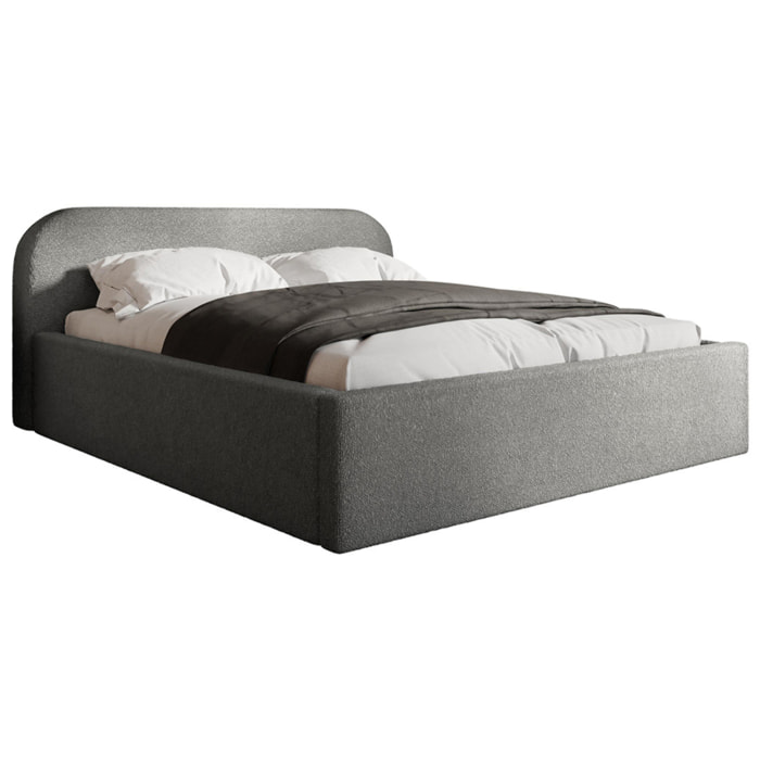 Orane - lit coffre - 180x200 cm - en tissu bouclette - Gris