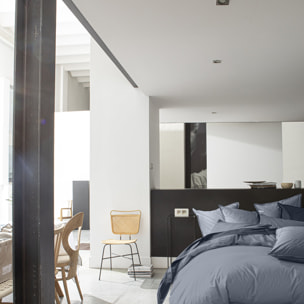 Paire de Taies d'oreiller percale de coton bleu anthracite