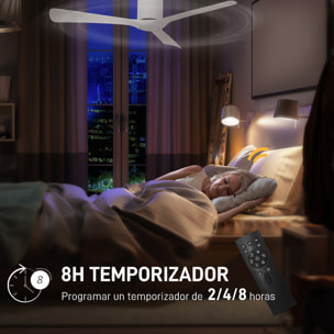 Ventilador de Techo 29W con Mando a Distancia Ventilador Silencioso Ø132 cm con 3 Aspas Reversibles 6 Velocidades Temporizador para Dormitorio Sala de Estar Blanco