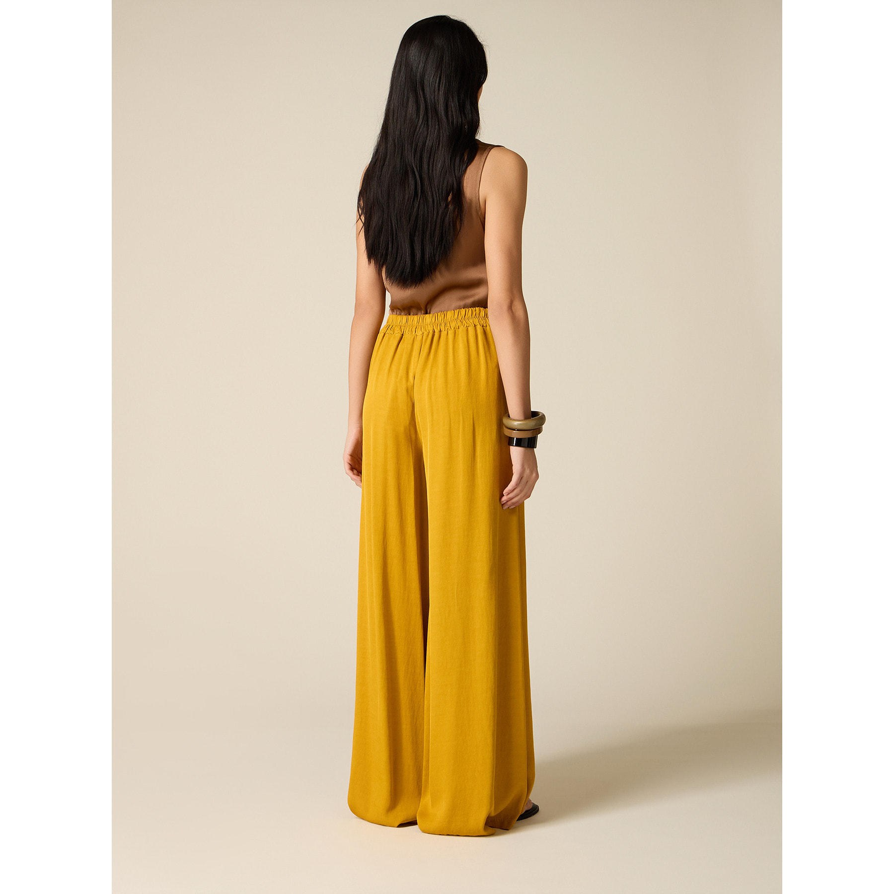 Oltre - Pantalones palazzo mezcla de lino - Amarillo