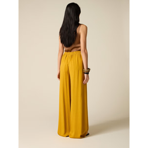 Oltre - Pantalones palazzo mezcla de lino - Amarillo