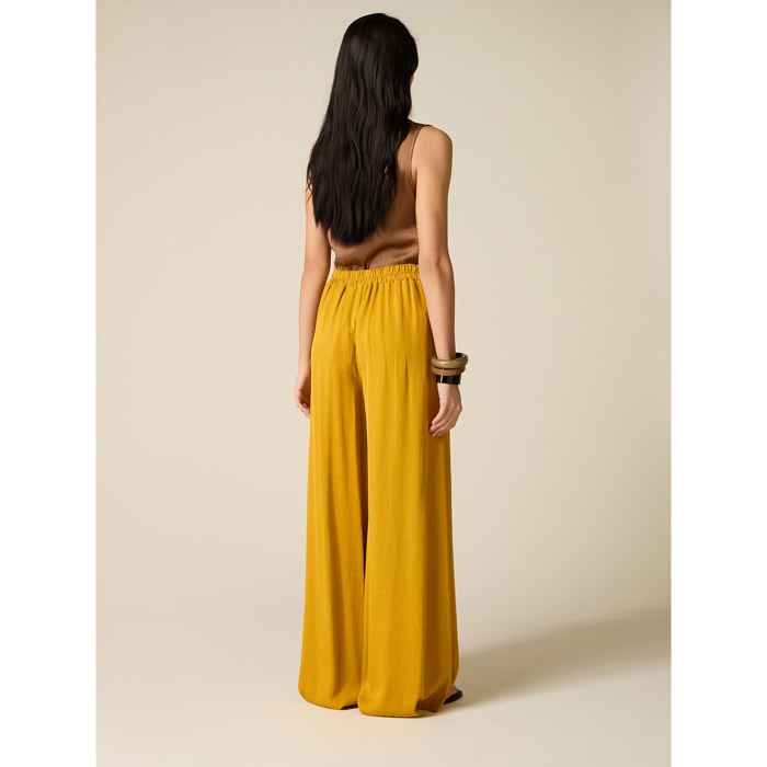 Oltre - Pantalones palazzo mezcla de lino - Amarillo