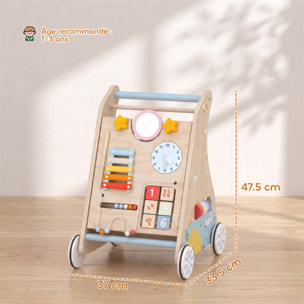 Chariot de marche en bois trotteur bébé avec tableau d'activités