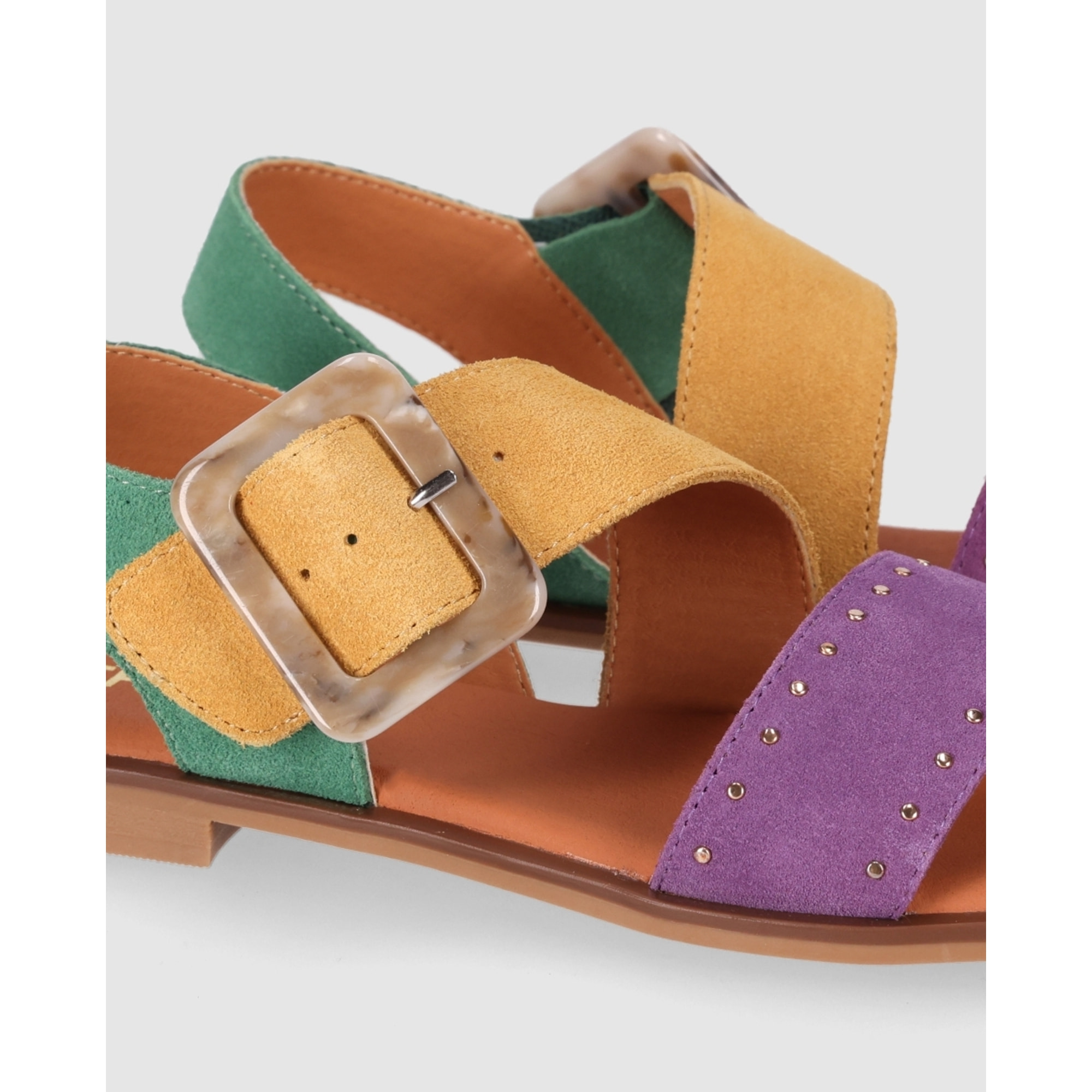 Sandalias de Serraje - Multi-Morado - Tacón: 1 cm