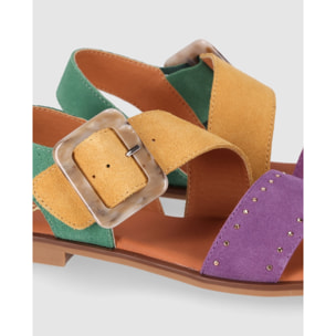 Sandalias de Serraje - Multi-Morado - Tacón: 1 cm