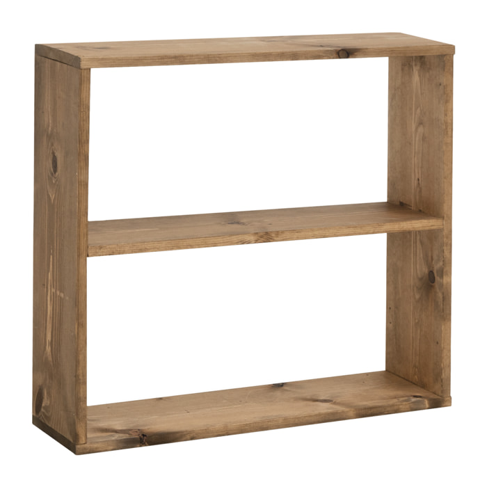 Estantería de madera maciza tono roble oscuro con 1 estante Alto: 74 Largo: 80 Ancho: 20