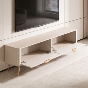Mobile Porta TV Con 2 Ante A Ribalta Finitura Cannettato Mobiletto Design Moderno Elegante Piedini Slanciati Soggiorno Camera  200 x 51 x 38 Cm Cashmere