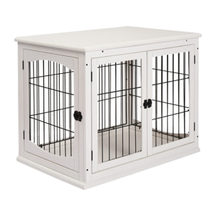 Cage pour chien animaux cage en bois MDF classe E1 3 portes verrouillables max. 30 Kg dim. 81L x 58l x 66H cm blanc noir
