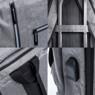 Zaino da cabina multiscomparto, porta laptop 17". Adattabile a Trolley. Presa USB esterna nascosta.