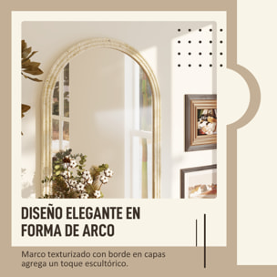 Espejo de Pared Arqueado, Espejo de Baño 60x90 cm con Marco de Imitación de Piedra de 3 Niveles, Estilo Moderno, para Salón, Dormitorio, Entrada y Pasillo, Beige