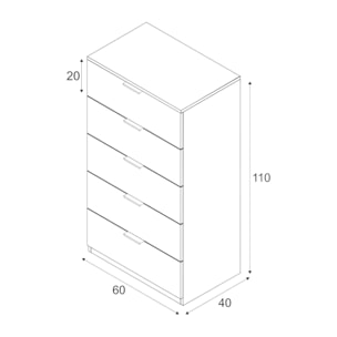 Cassettiera Mesquite, Settimanale a 5 cassetti, Mobile Comò per camera da letto, Settimanale moderno, cm 60x40h110, Rovere e Bianco