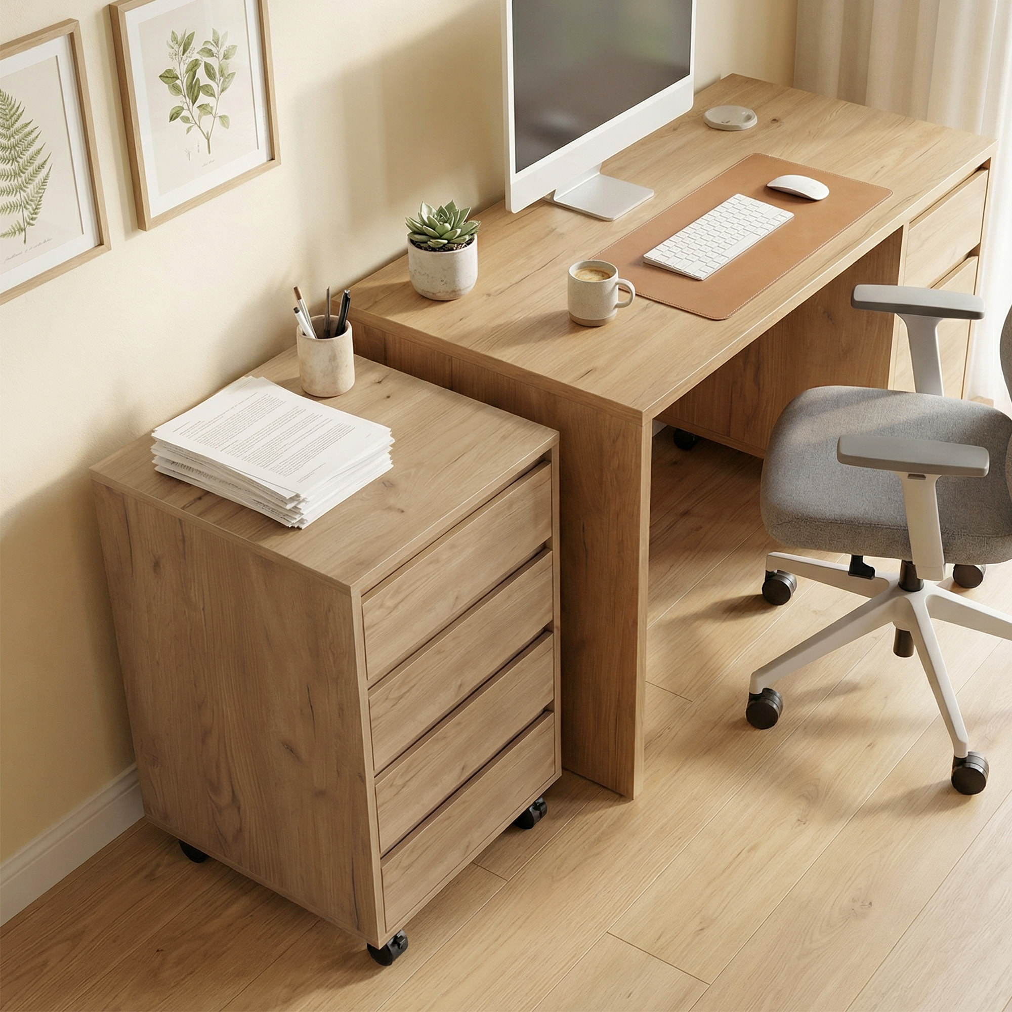 Cajonera de Oficina con 4 Cajones Cajonera de Escritorio con Ruedas Archivador Móvil para Estudio 46x40x65 cm Marrón