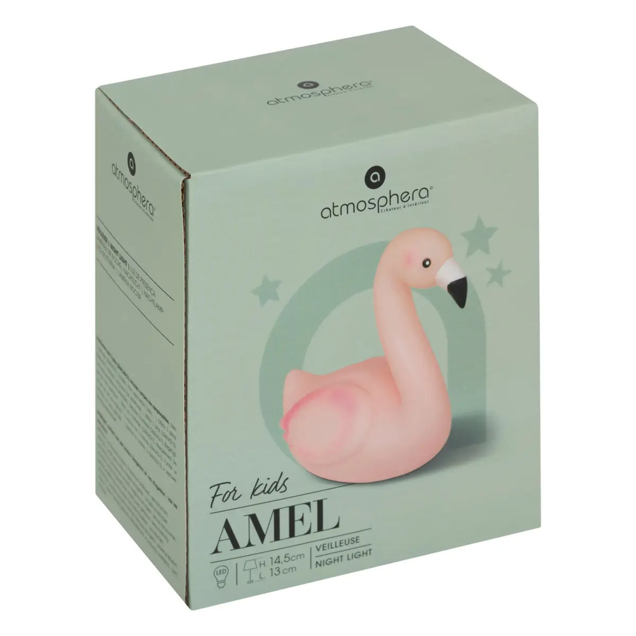 Veilleuse enfant à pile flamant rose "Amel" rose H14,5cm