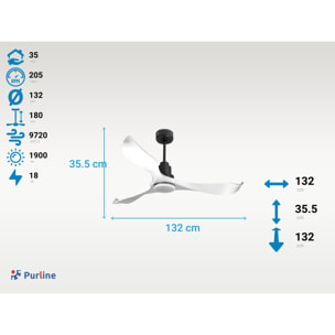 Ventilateur de plafond Réversible  Thermostat Dimmable Wifi Moteur à courant continu Toits en pente Télécommande Lumière à trois tons Adaptateur 2/3 Lames