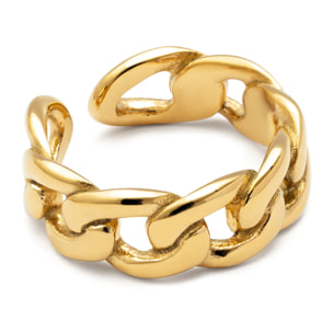 Anillo Chunky Eslabón Acero Baño Oro