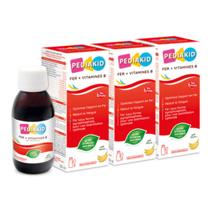 PEDIAKID - Sirop Fer + Vitamines B - Complément Alimentaire Naturel - Formule Exclusive au Sirop d'Agave - Optimise les Apports en Fer - Contribue à Réduire la Fatigue - Lot de 3 Flacons 125ml