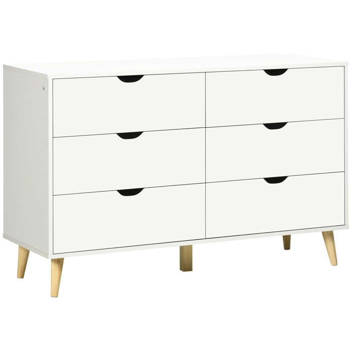 Cómoda con 6 Cajones Cajonera de Armario Mueble Organizador con Cajones para Cocina Dormitorio Salón Estudio Estilo Moderno Antivuelco 120x40x76 cm Blanco