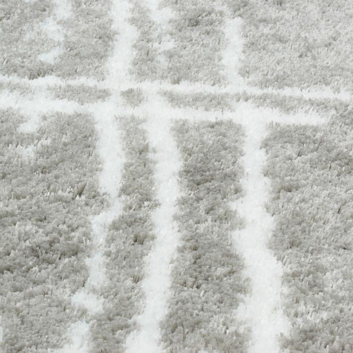 Oslo - tapis de salon moderne à poils longs avec motifs linéaires gris