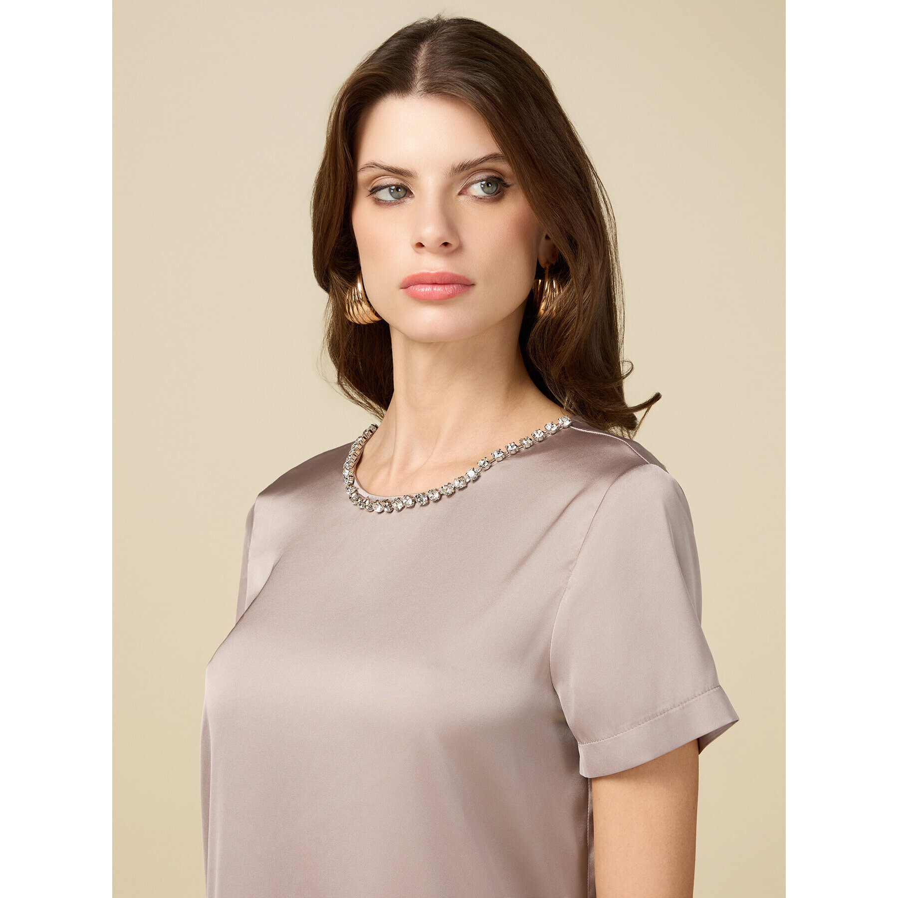 Oltre - Blusa in raso con castoni - Grigio