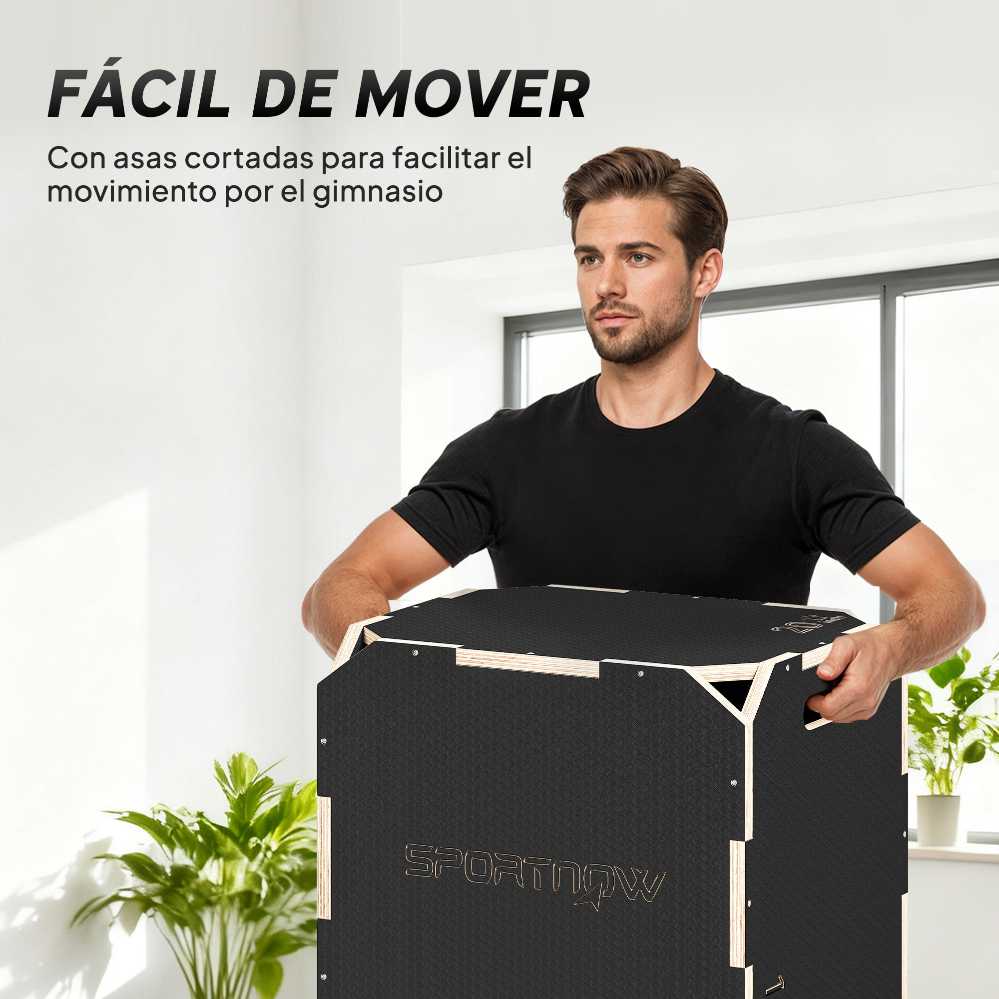 Cajón Pliométrico de Madera 3 en 1, Plataforma de Caja Pliométrica con 3 Alturas Ajustables 51/48/41 cm, Asas, sin Esquinas, Entrenamiento de Salto, Fuerza, para Casa, Gimnasio y Exterior