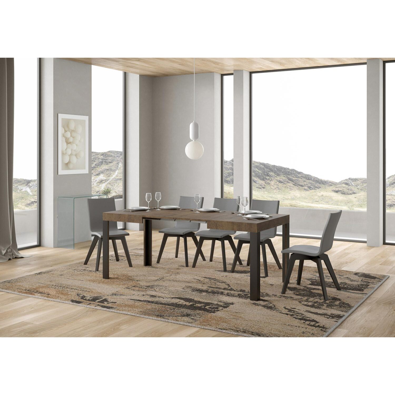 Table extensible 80x120/204 cm Linea Noyer cadre Anthracite