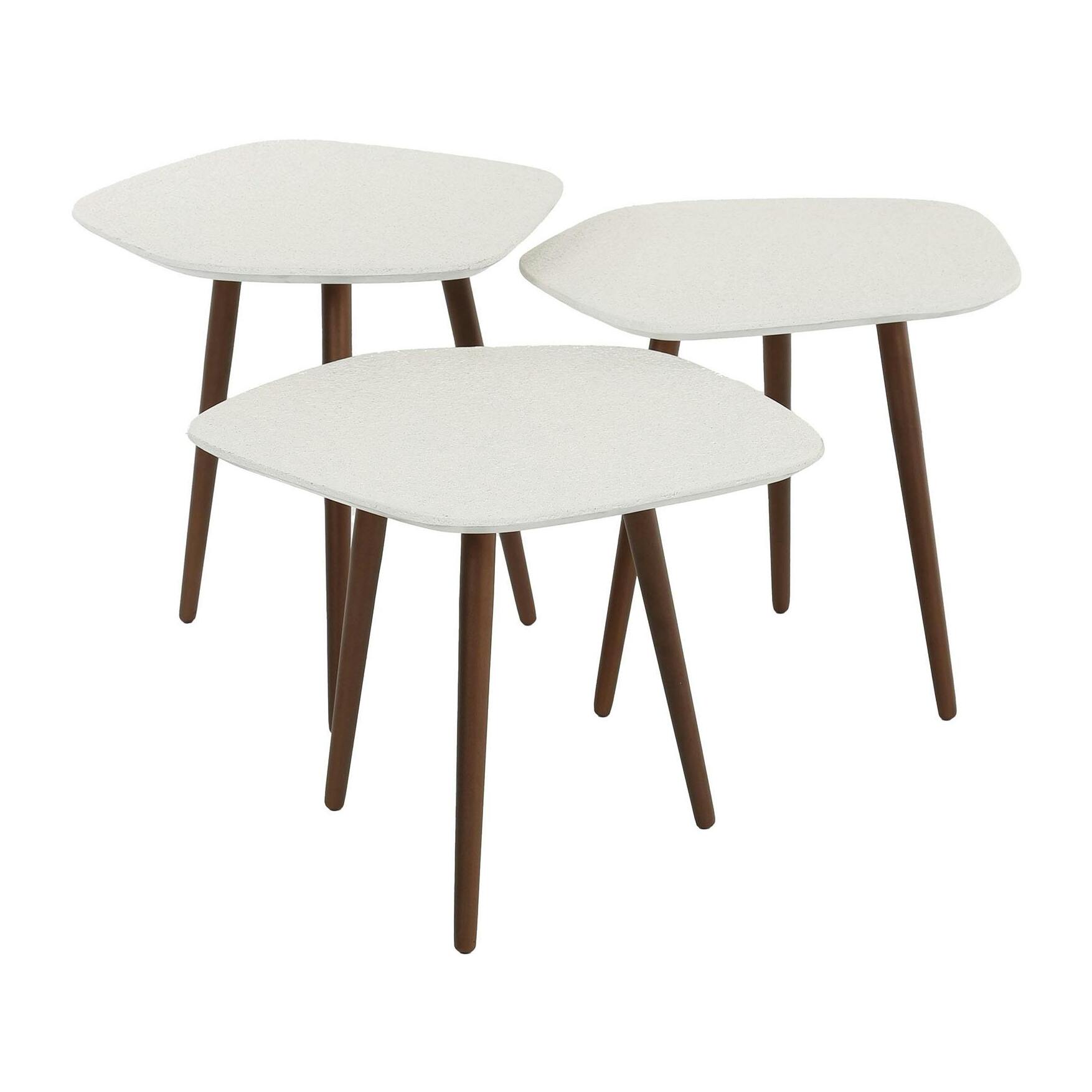 Table d'appoint blanche en marbre composite forme galet (lot de 3) TAJ