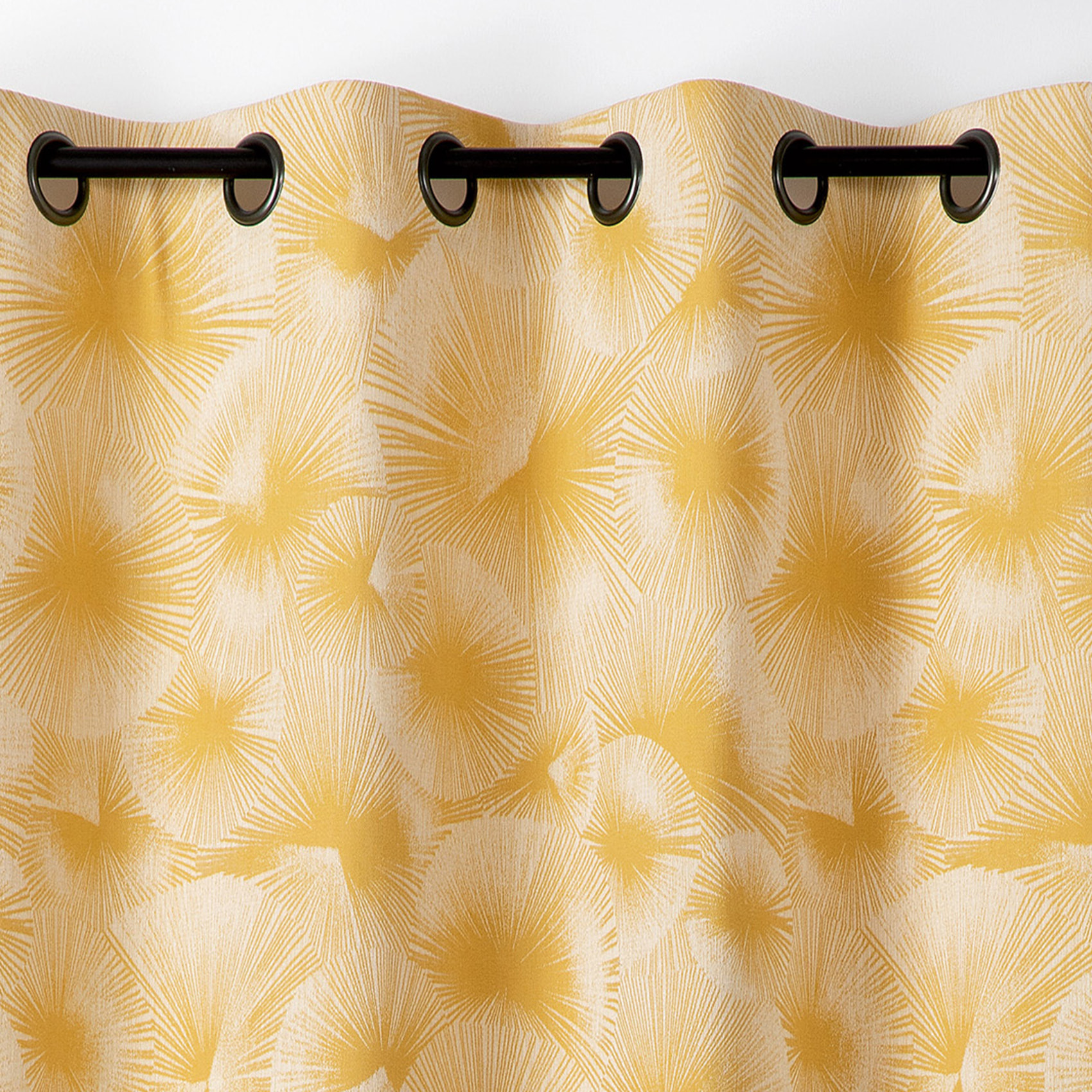 Rideau jacquard motif soleil à oeillets - Jaune