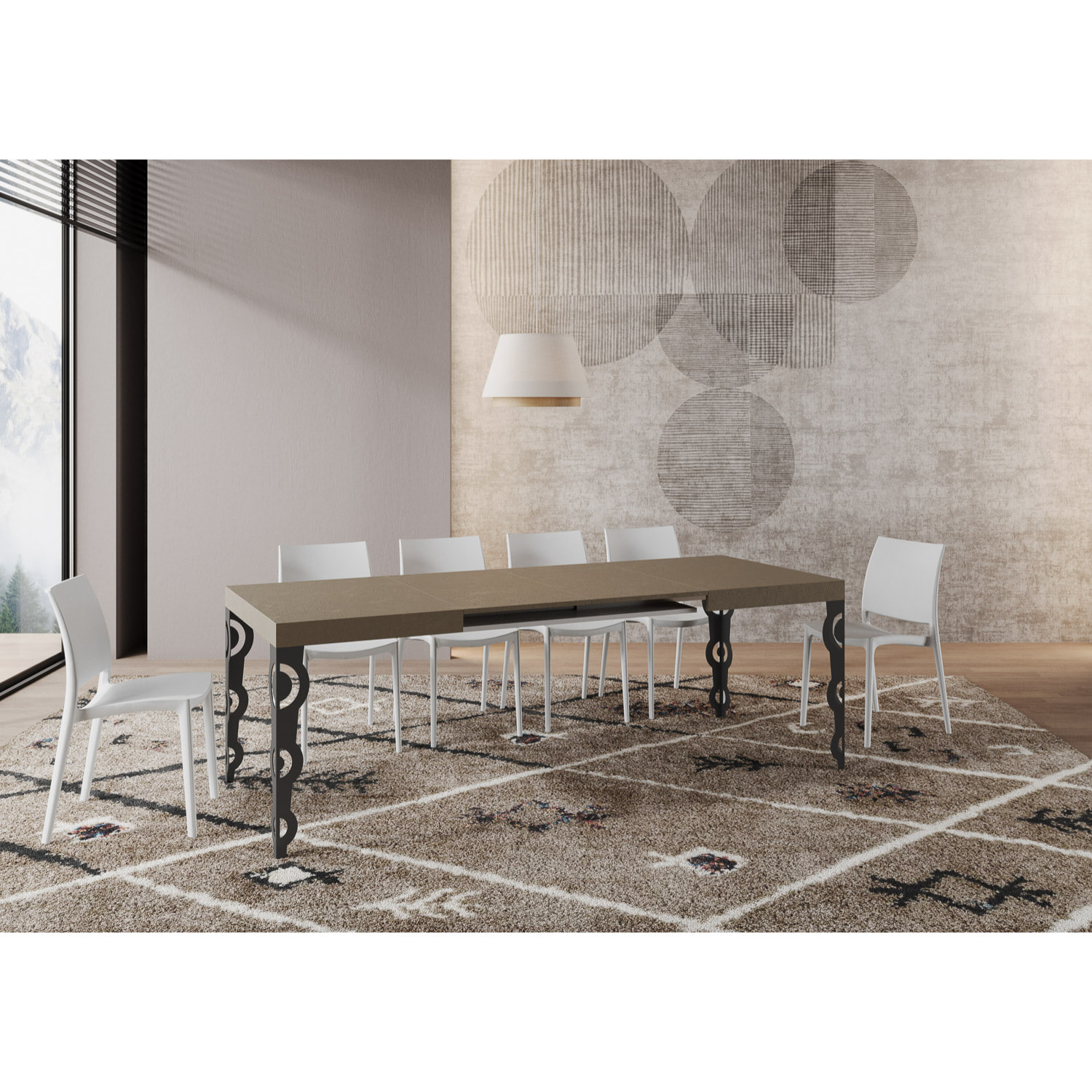 Table extensible 90x120/224 cm Karamay taupe pieds anthracite