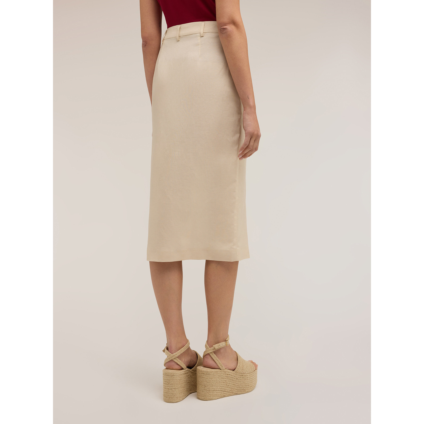 Motivi - Falda tubo longuette en mezcla de lino - Beige