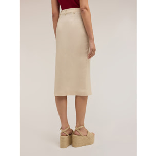 Motivi - Falda tubo longuette en mezcla de lino - Beige