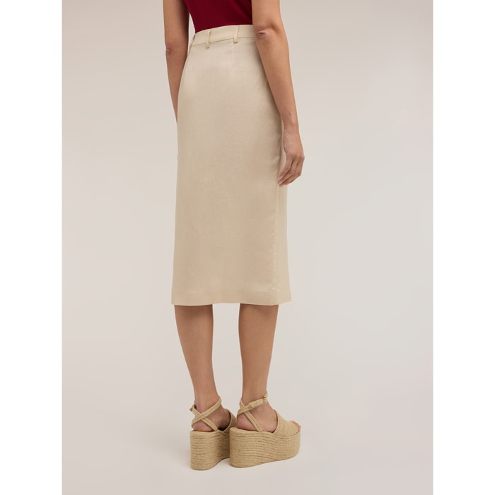 Motivi - Falda tubo longuette en mezcla de lino - Beige
