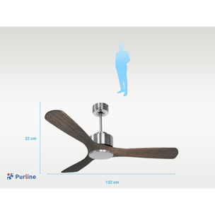 Ventilateur de plafond ø132 cm avec Wifi Réversible Hypersilence 40   W Argent