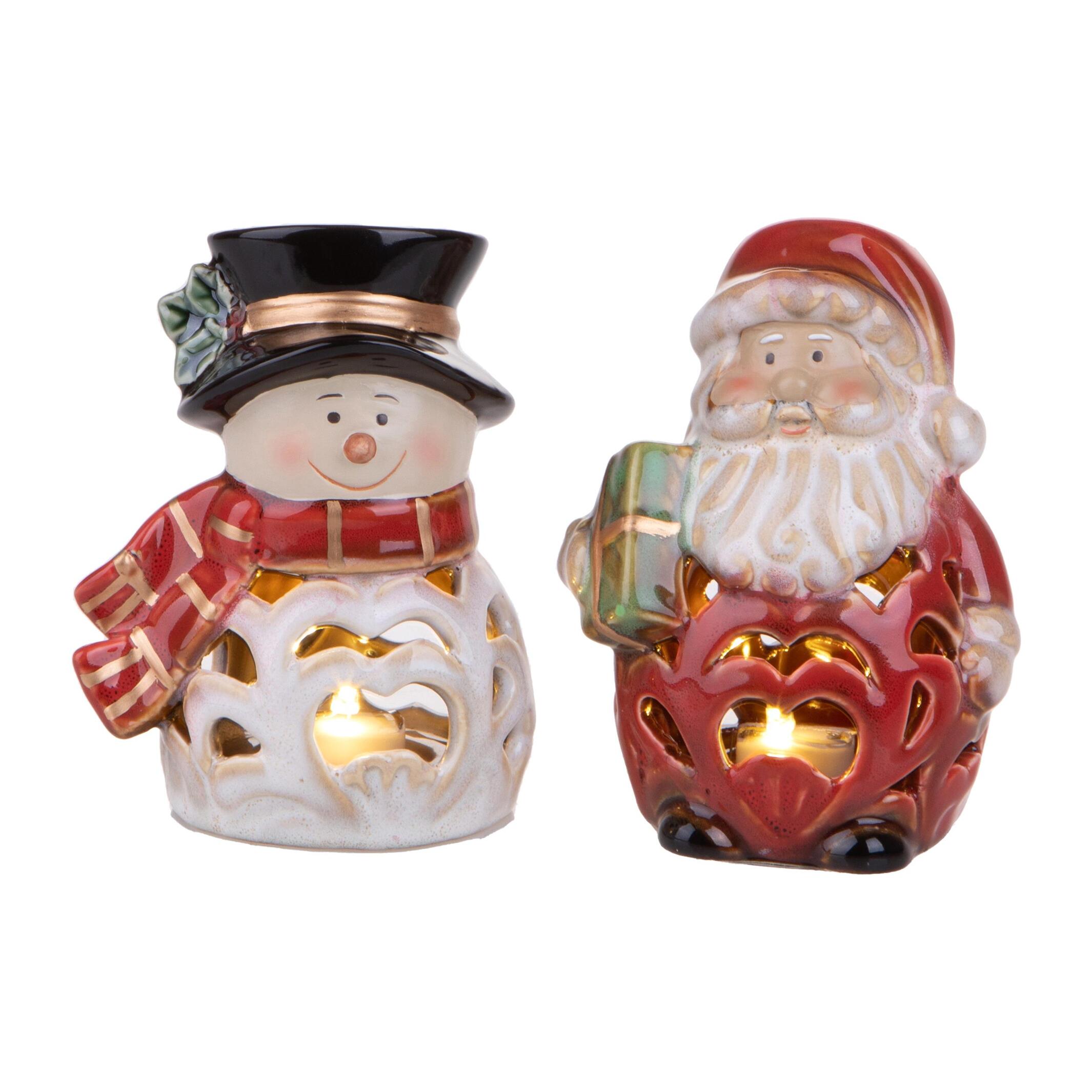 Set di 2 Pupazzo e Santa con Led - Pezzi 1 - Colore Multicolore - 9,2x11,5Hx7cm - Bianchi Dino