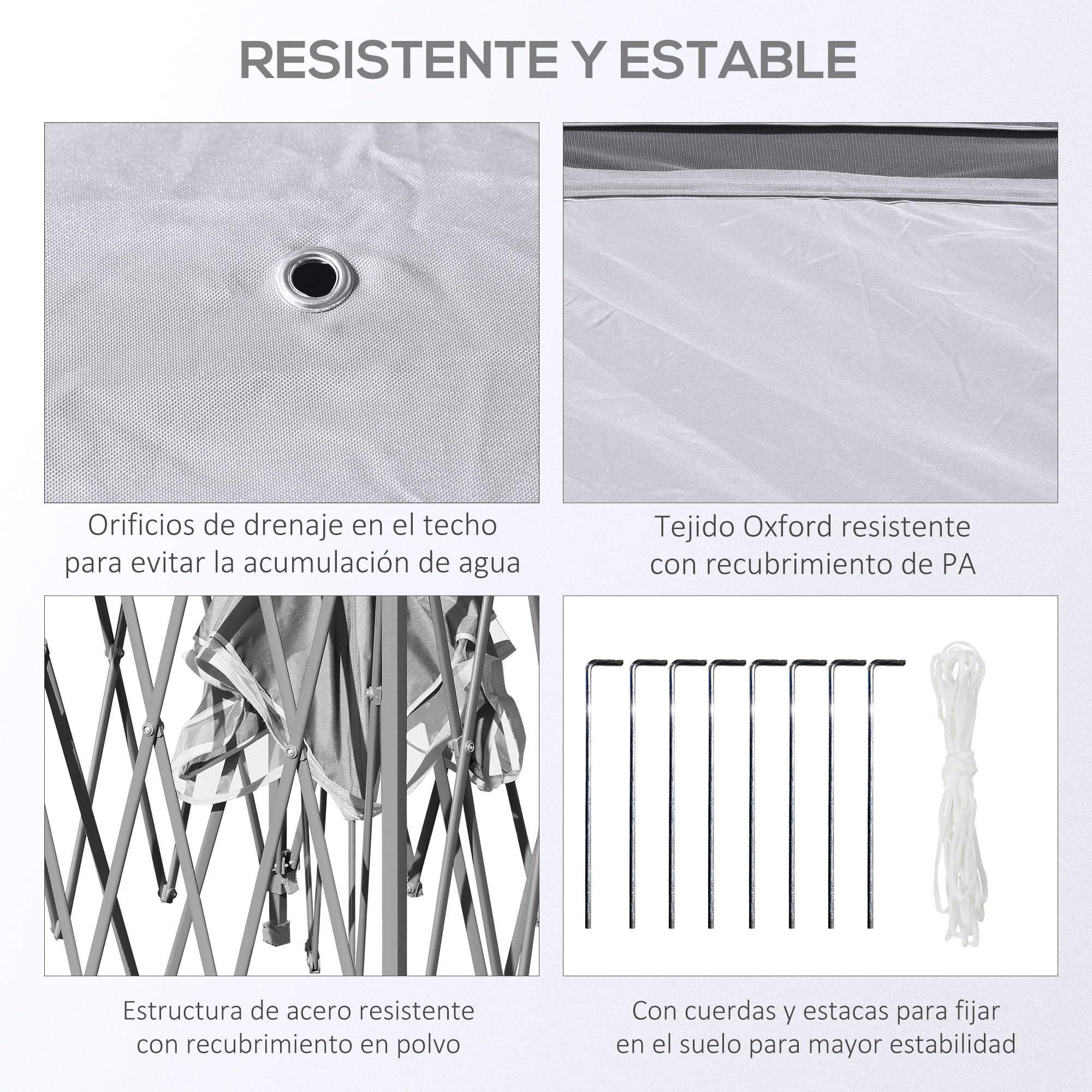 Carpa Plegable 3,3x3,3 m Altura Ajustable en 3 Niveles Cenador de Jardín con Doble Techo 4 Mosquiteras Extraíbles y Bolsa de Transporte para Camping Fiestas Gris