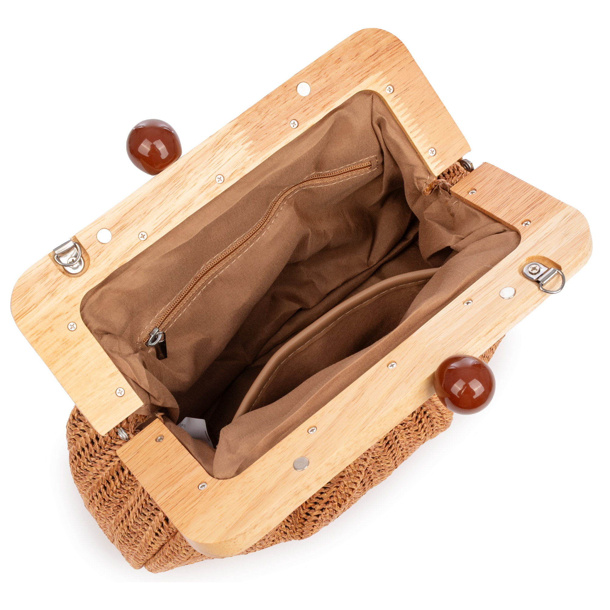 Benestare Bolso bandolera Mujer. Tela con detalles de madera natural y piel sintética.