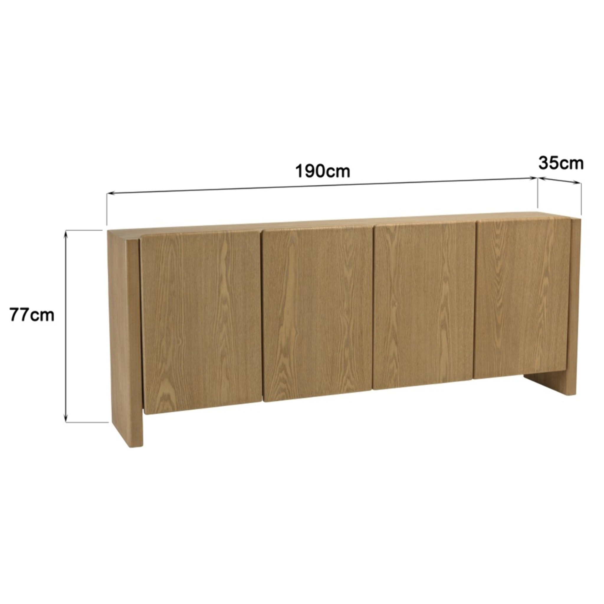 ELLA - Buffet L190 couleur naturelle 4 portes design arrondi