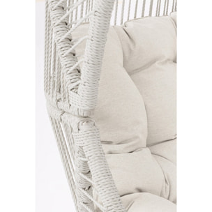 Poltrona girevole da giardino TARIFA con intreccio in fibra sintetica, base beige chiaro e cuscino