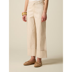Oltre - Pantalones cropped de mezcla de algodón - Beige