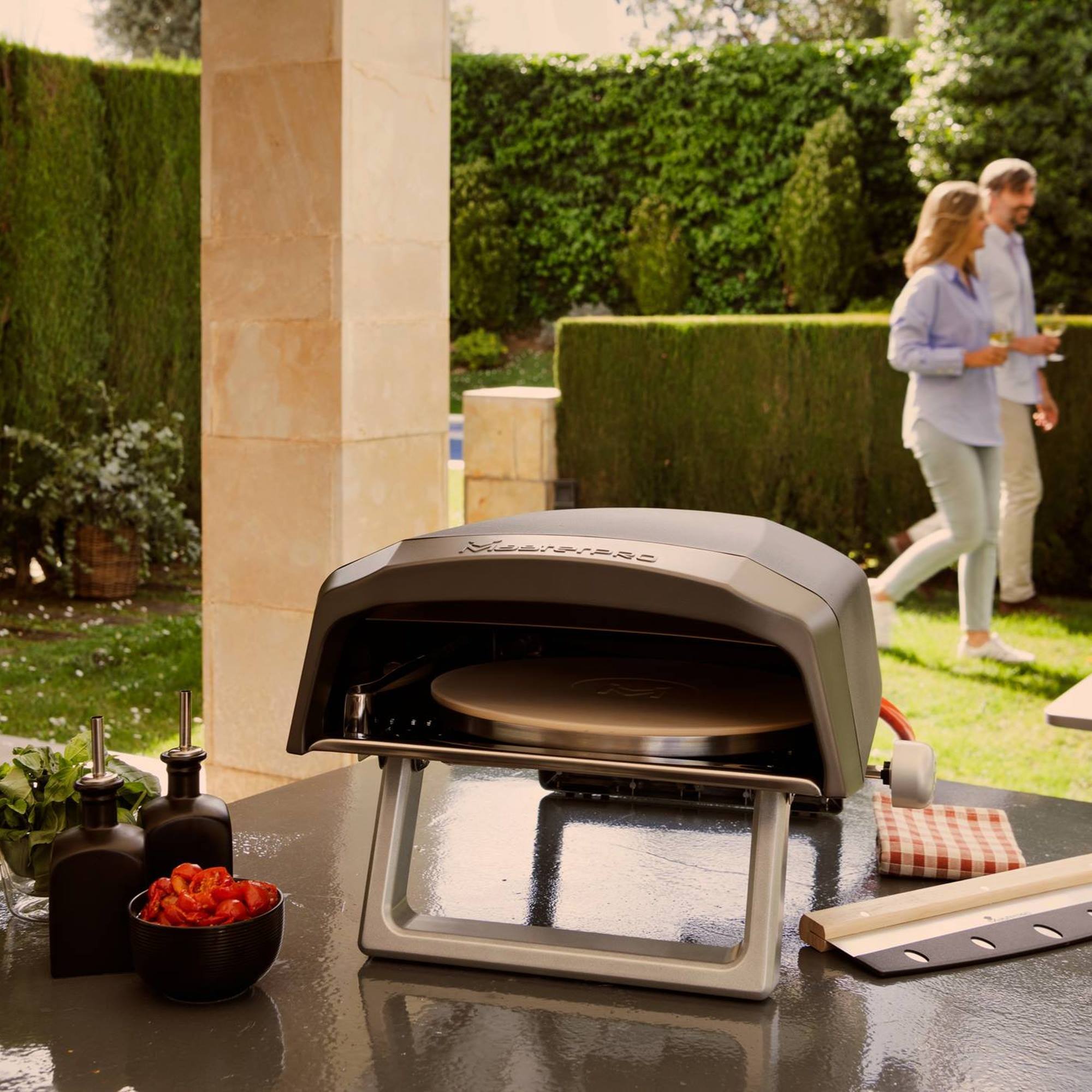 Horno de Pizza a Gas Giratorio 32,5×32,5 cm – Hasta 500 ºC, Cocción Rápida y Uniforme MasterPRO